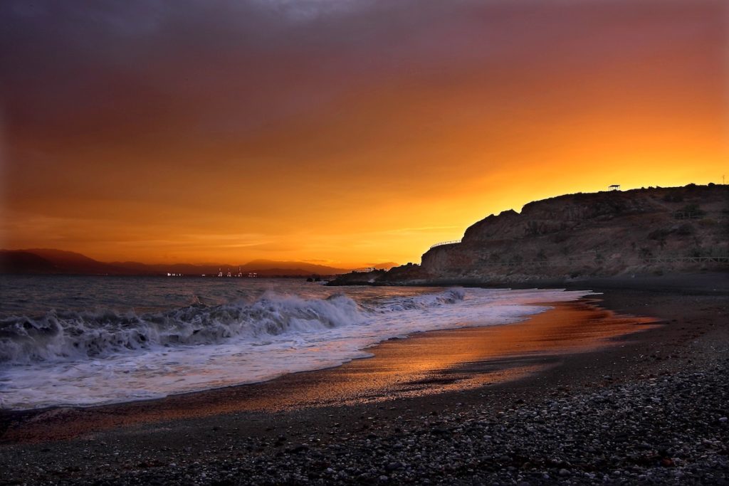 Solnedgång strand i Malaga