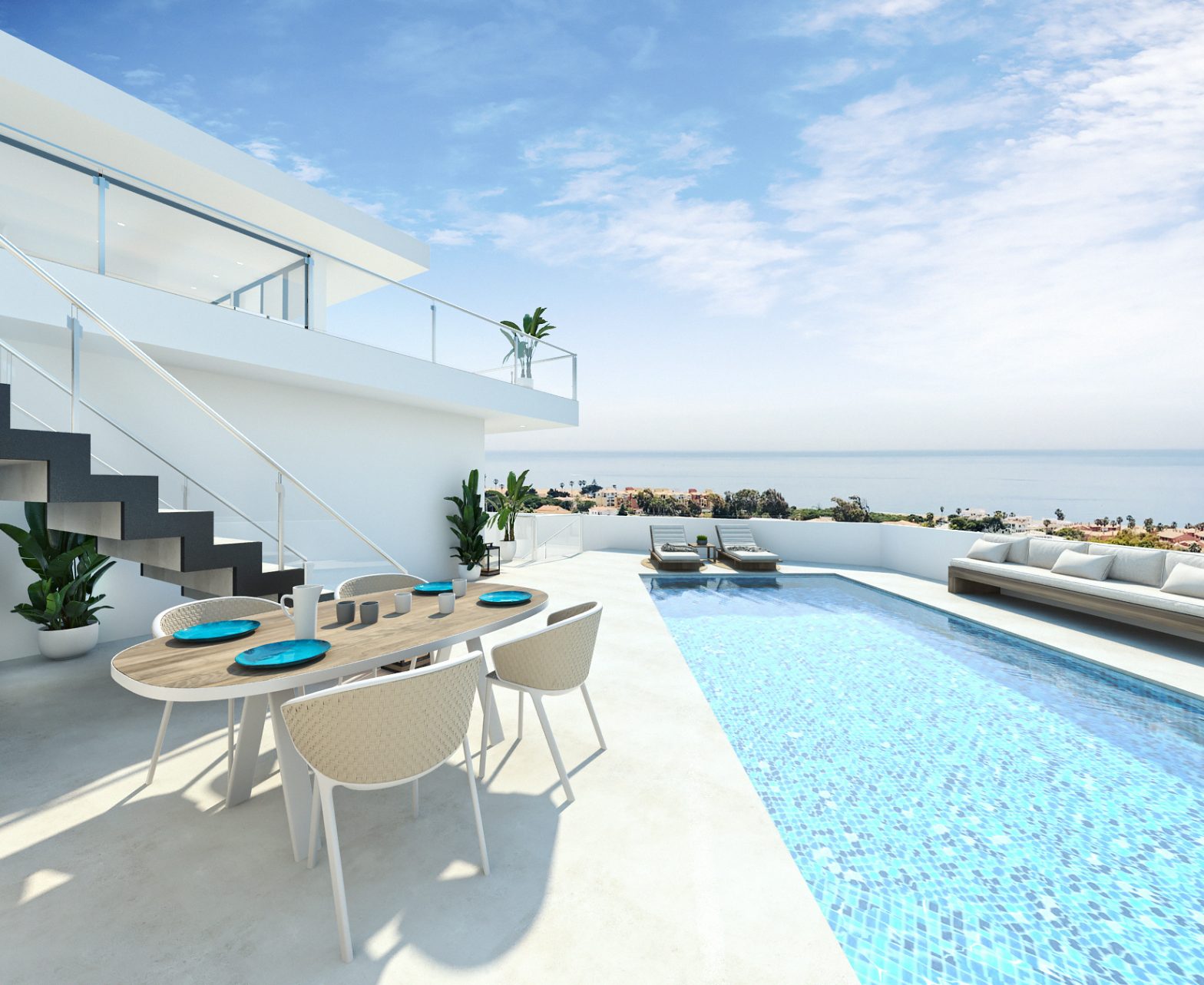 Lyxigt hus på Costa del Sol med pool och klar himmel